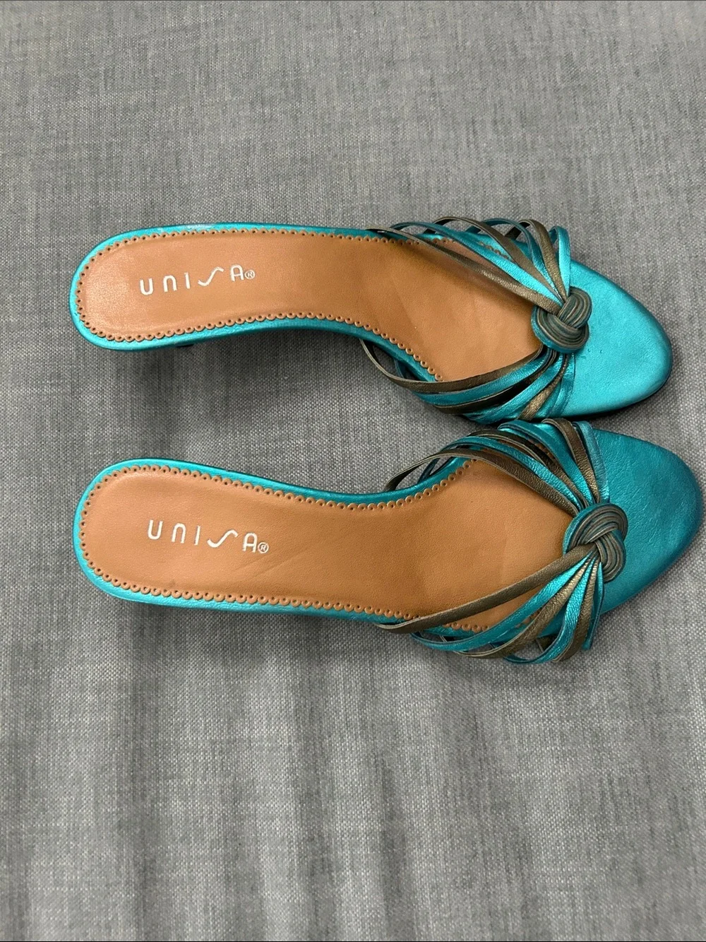 Unisa Turquoise Slide Sandals with Metallic Knot Detail
